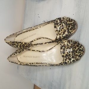 Franco Sarto leopard peep toe cork heels 8.5